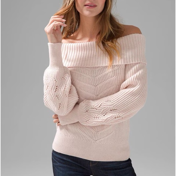 White House Black Market Sweaters - WHBM BLUSH OFF-THE-SHOULDER CABLE KNIT SWEATER